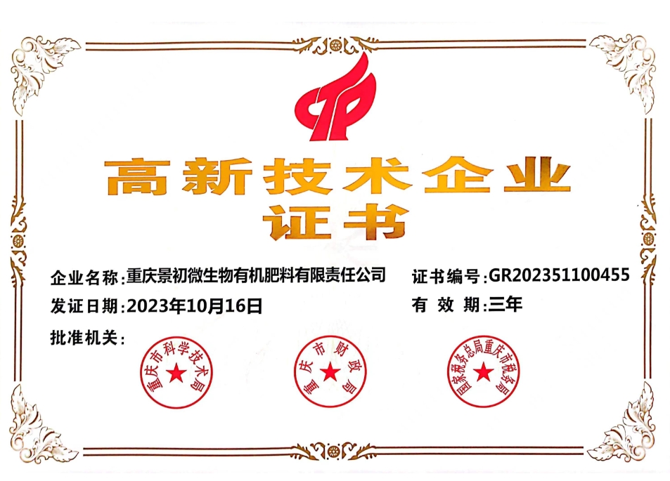 高新技术企业证书